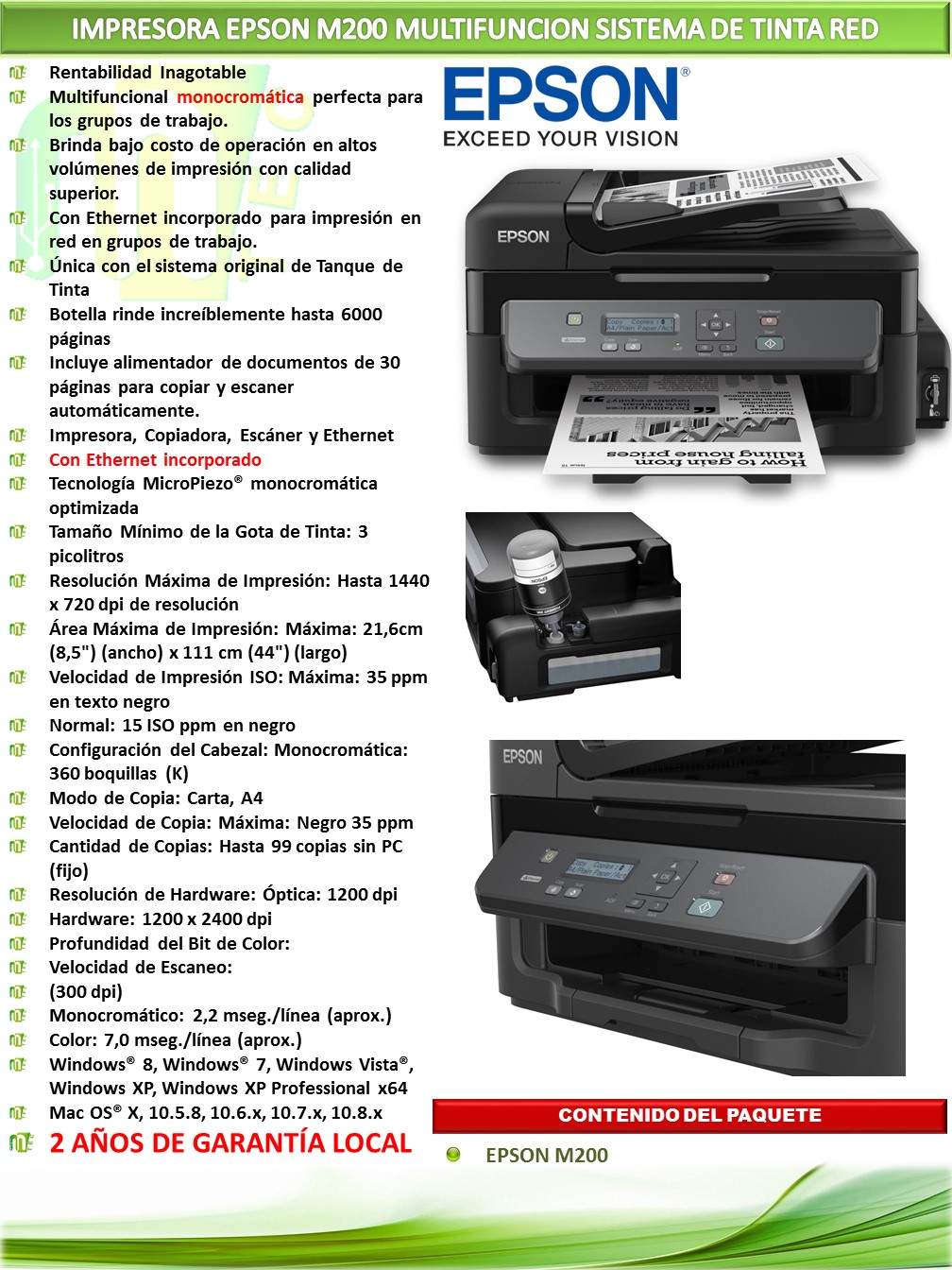 Take your business productivity to the next level with the epson m200 original ink tank system printer that deliver speedy performance with low running costs. Epson M200 Wifi? - Impresora Epson WorkForce M200 | MTEC