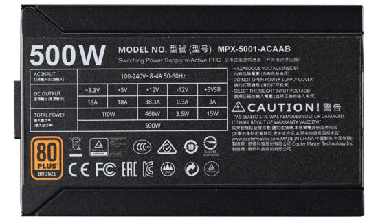 COOLER MASTER MWE BRONZE 500W PSU - Imagen 2