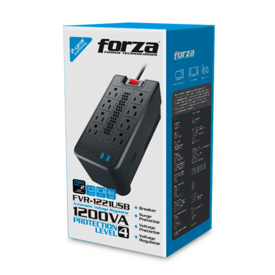 Forza FVR-1221USB 1200VA 600W  8 Salidas 2 Usb  Regulador de Voltaje - Image 3