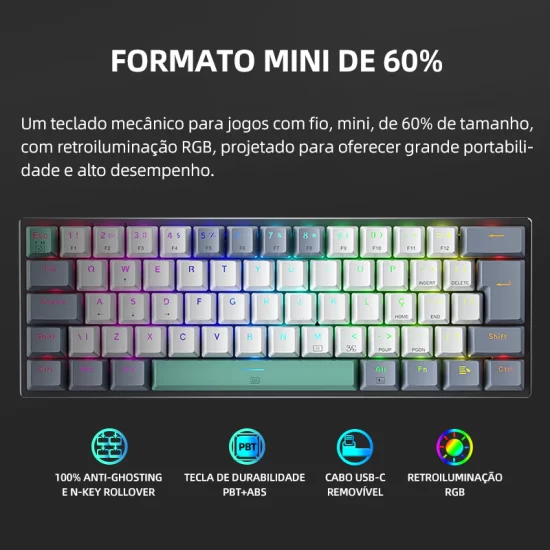 Machenike K500 B61W Teclado Mecánico Tri-modo RGB Switch Marrón - Image 3