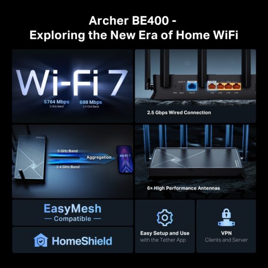 Tp-link Archer BE400 Router WIFI 7 BE6500 Dual Band - Imagen 4