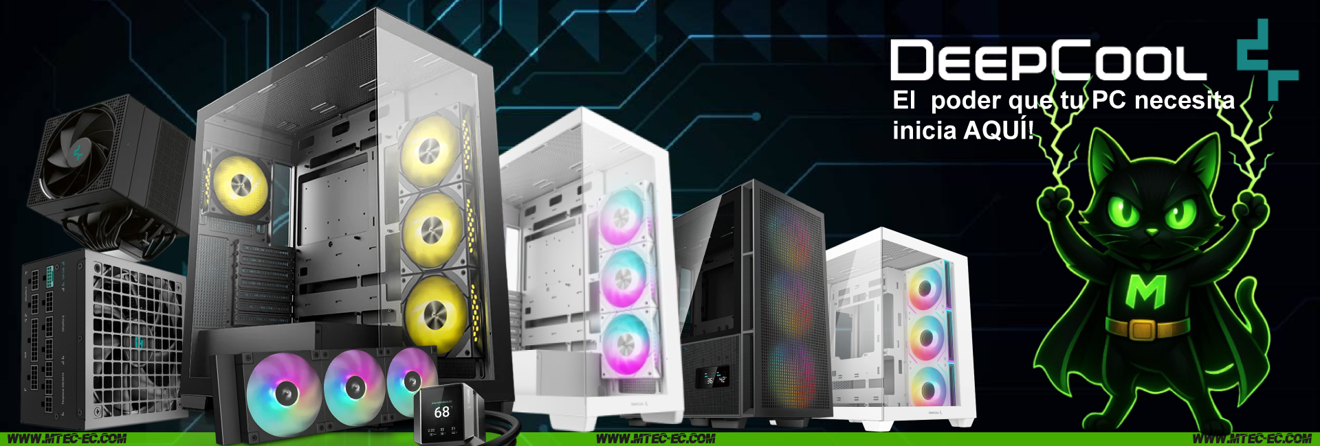 Deepcool es una marca líder en soluciones de enfriamiento y hardware para PC, reconocida por su innovación, rendimiento y diseño de alta calidad. Ofrece enfriamientos líquidos AIO, ventiladores ARGB, fuentes de poder, y gabinetes gamer diseñados para mantener tu equipo estable, potente y con un estilo impresionante. Con tecnología avanzada y estética moderna, Deepcool combina eficiencia térmica, silencio y una iluminación espectacular, ideal para gamers y entusiastas del rendimiento extremo.